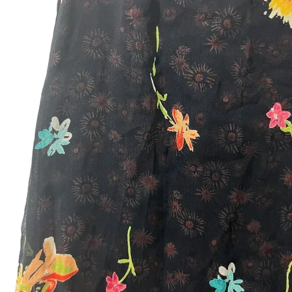 Vintage Floral Print Reversible Sheer Overlay Lettuce Hem Maxi Skirt Small - Picture 4 of 8